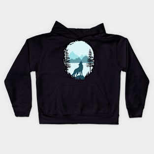 wolf and  nature in winter Kids Hoodie